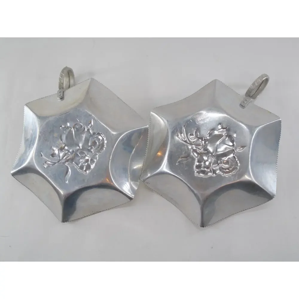 Vintage NASCO Lot 2 Wrought Aluminum Round Rose Candy Dish Made in Italy